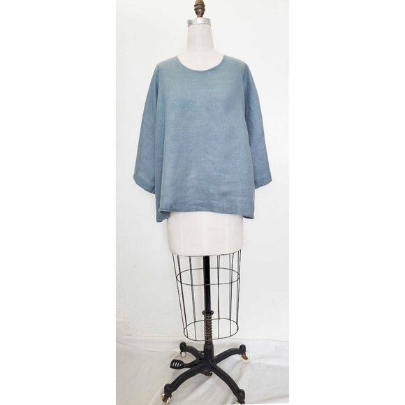 Yuvita Women's 100% Linen Sage Three-Quarter Sleeve Quotidian Top Pullover Shirt - Picture 11 of 11